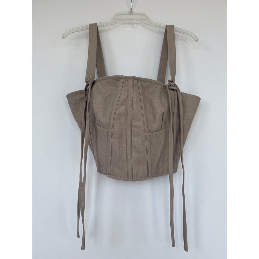 PrettyLittleThing Shape Stone Woven Strappy Tan Coquette Corset Tank Top Size 10 - Picture 1 of 10